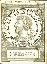 Iustinianus II, ilustración de Imperatorum romanorum omnium orientalium et occidentalium verissimae imagines ex antiquis numismatis